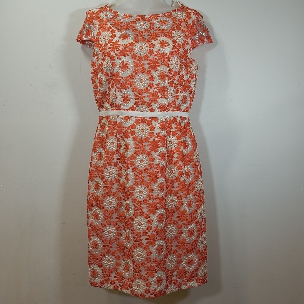 Muse Womans Embroidered Floral Orange Dress , Size 4
